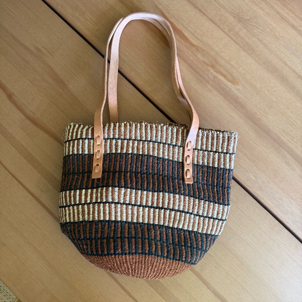 Jenna Bee Medium Brown Stripes Sisal Basket Bag